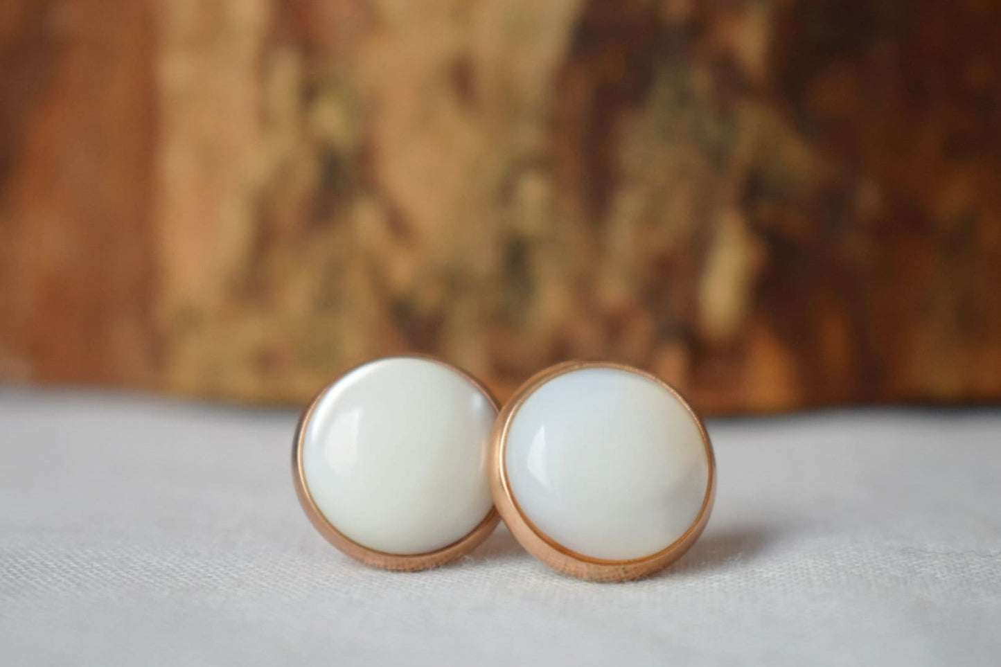 Perlmutt Roségold Ohrstecker, Ohrstecker, handgefertigter Schmuck, minimalistische Ohrringe, Bestes Weihnachtsgeschenk für Sie