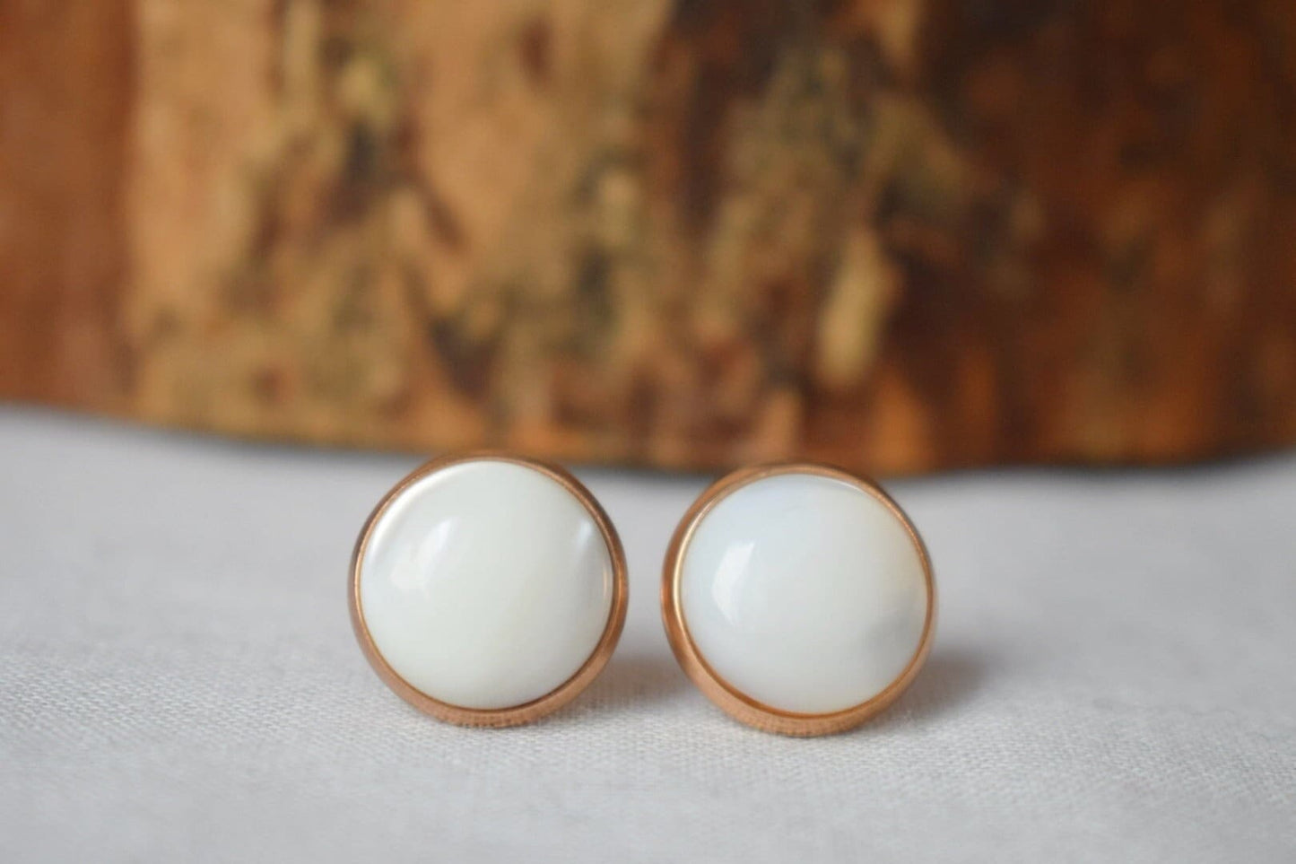 Perlmutt Roségold Ohrstecker, Ohrstecker, handgefertigter Schmuck, minimalistische Ohrringe, Bestes Weihnachtsgeschenk für Sie