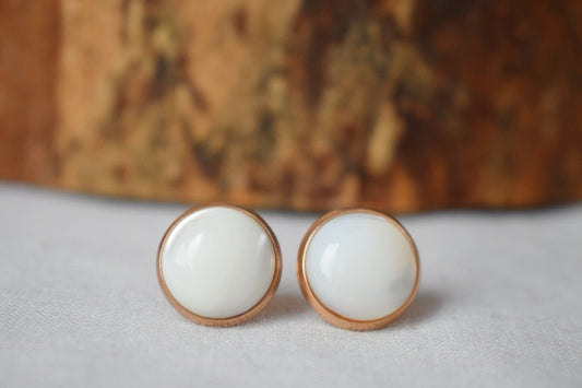 Perlmutt Roségold Ohrstecker, Ohrstecker, handgefertigter Schmuck, minimalistische Ohrringe, Bestes Weihnachtsgeschenk für Sie