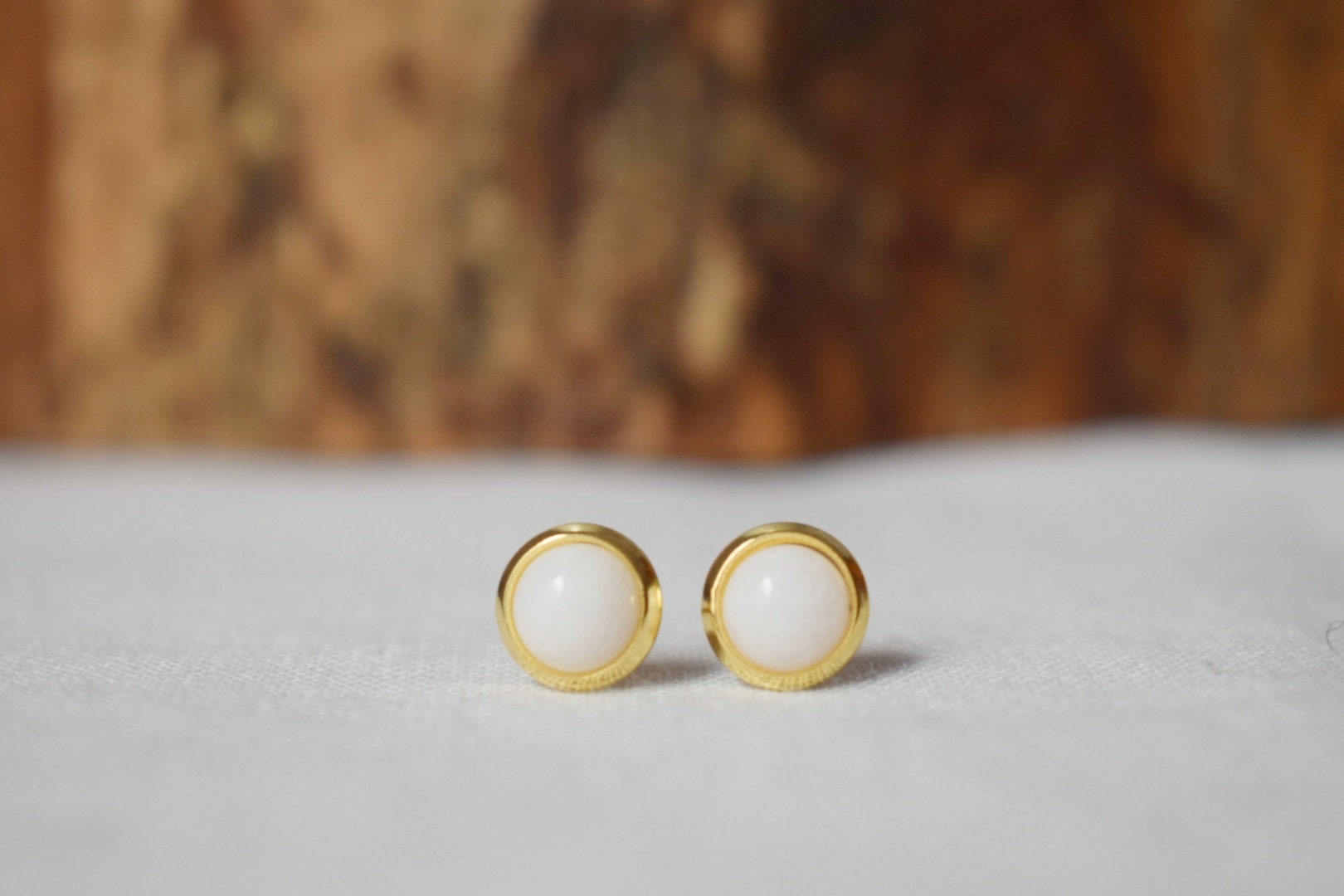 White jade stud earrings, 18k Gold Plated, Minimalist Gemstone jewelry, Gift For Her