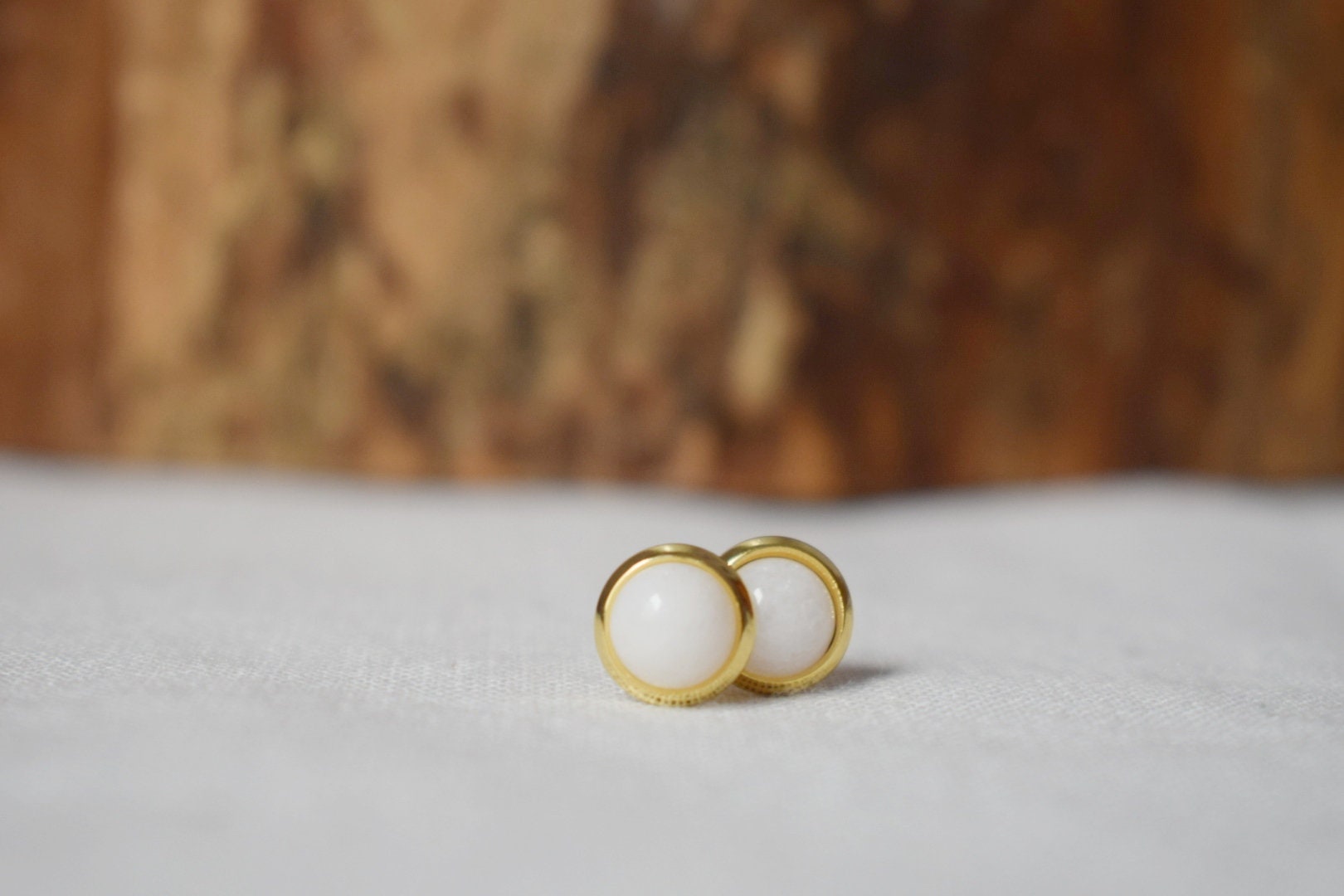 White jade stud earrings, 18k Gold Plated, Minimalist Gemstone jewelry, Gift For Her