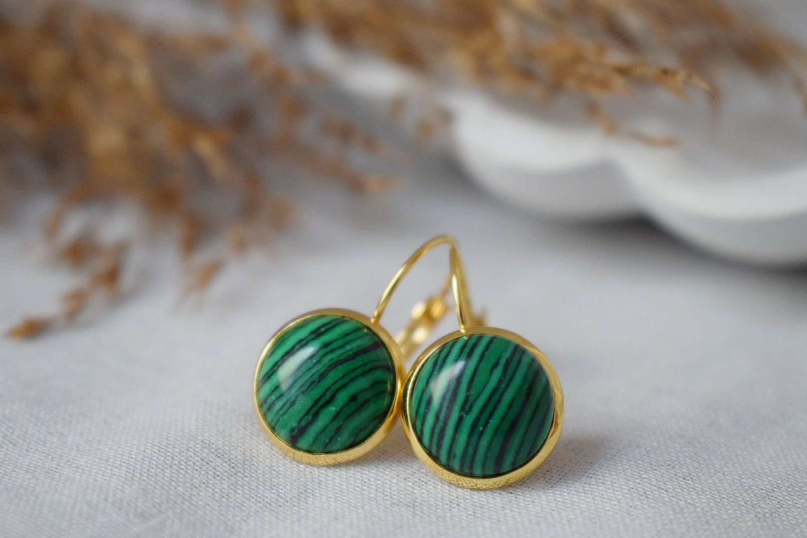 Malachite Dangle Earrings, Green Gemstone Jewelry, Gift For Her