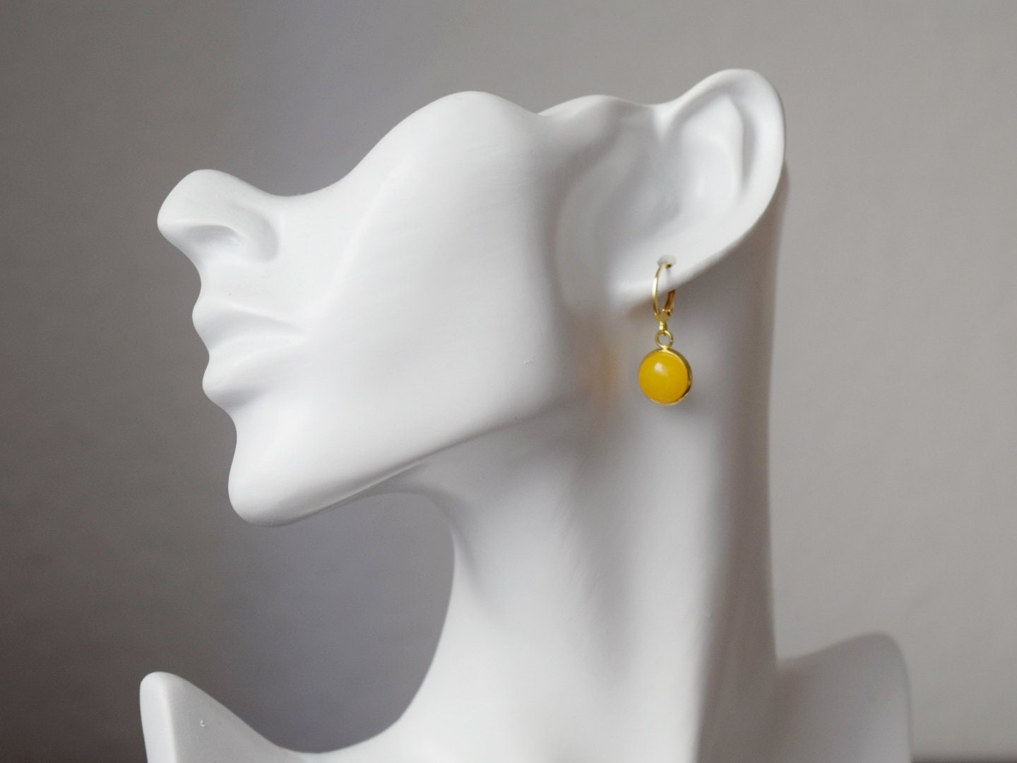 Yellow Jade Earrings: 24k Gold Plated Huggie Hoops, Gemstone Dangle, Christmas Jewellery Gift