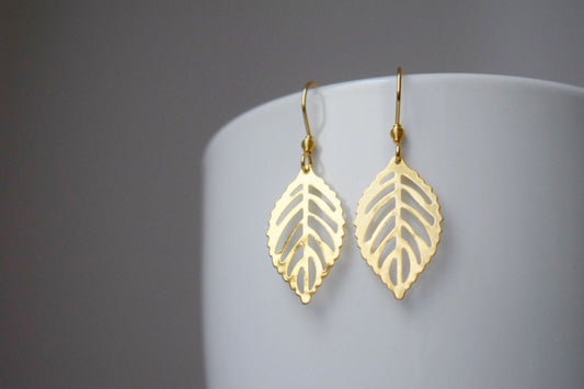 Gold Teardrop Leaf Earrings: 18k Plated Stainless Steel, Minimalist Charm