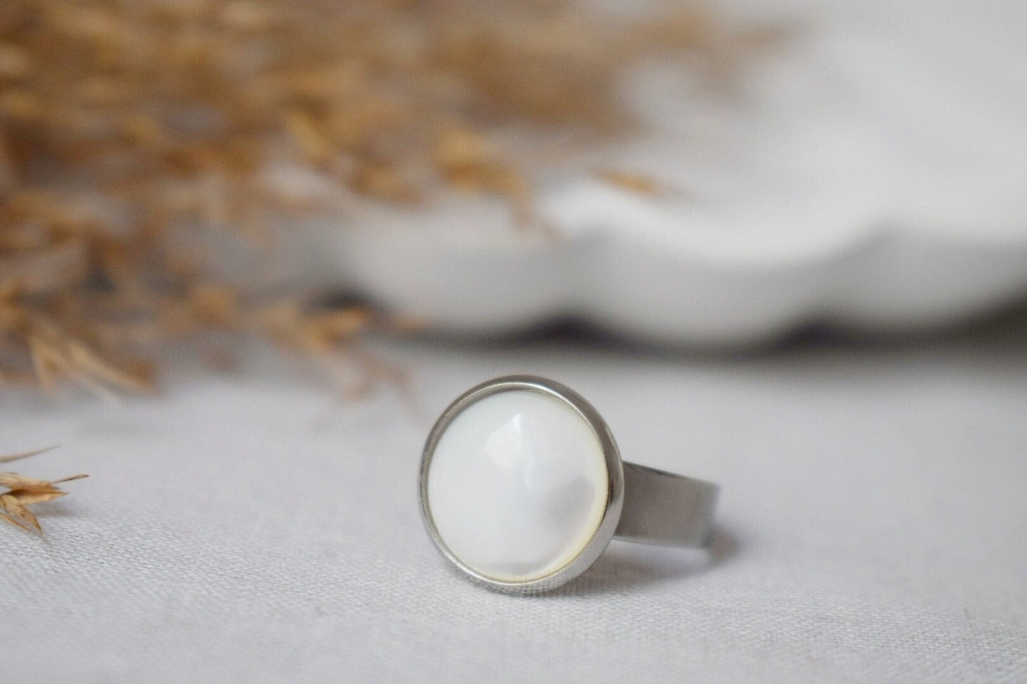 Mother of Pearl Ring: Adjustable Stainless Steel Band Jewellery