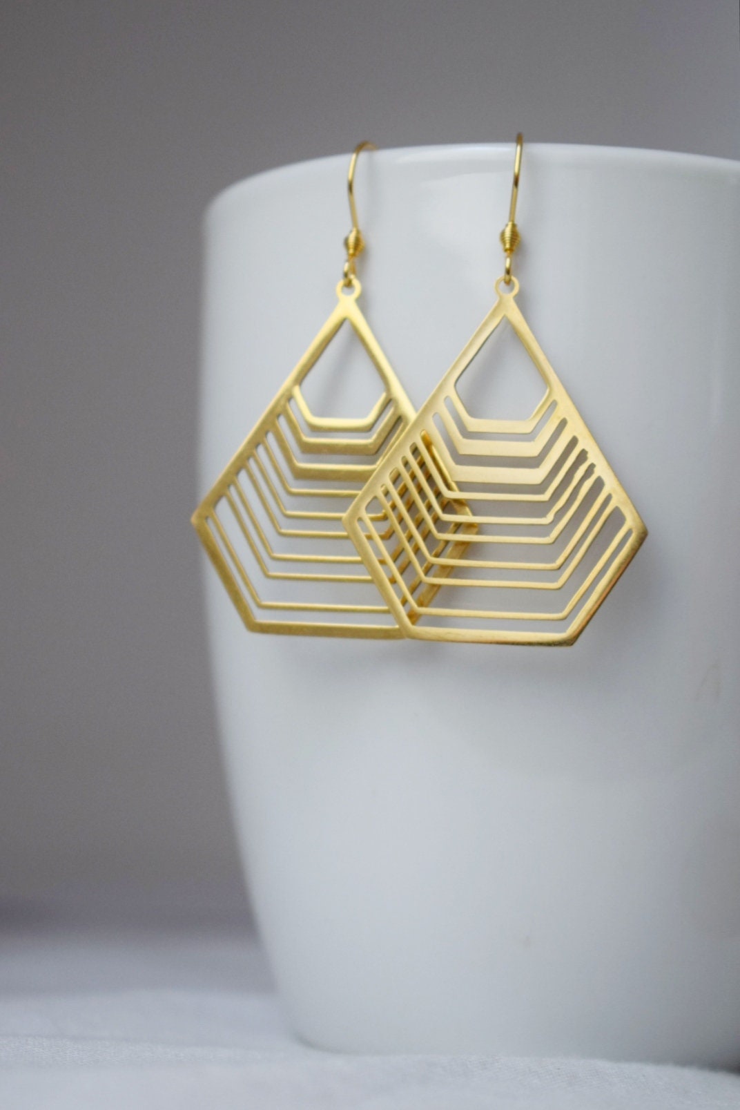 Gold Filigree Polygon Earrings: Stainless Steel Geometric Dangles Jewelry