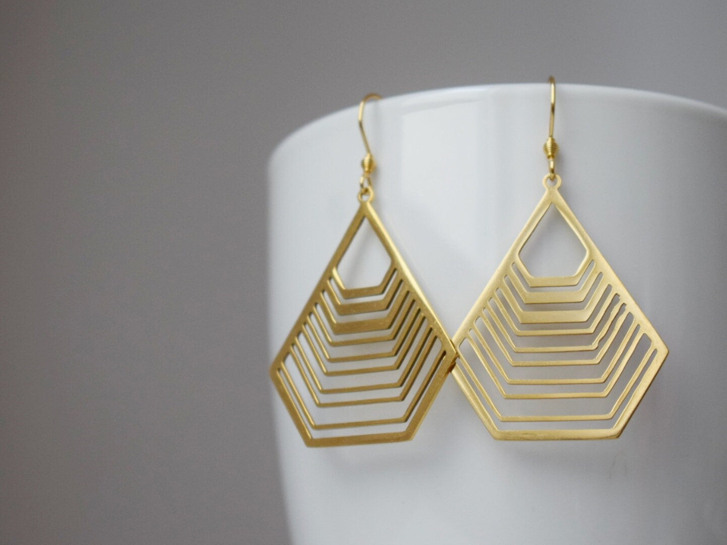 Gold Filigree Polygon Earrings: Stainless Steel Geometric Dangles Jewelry