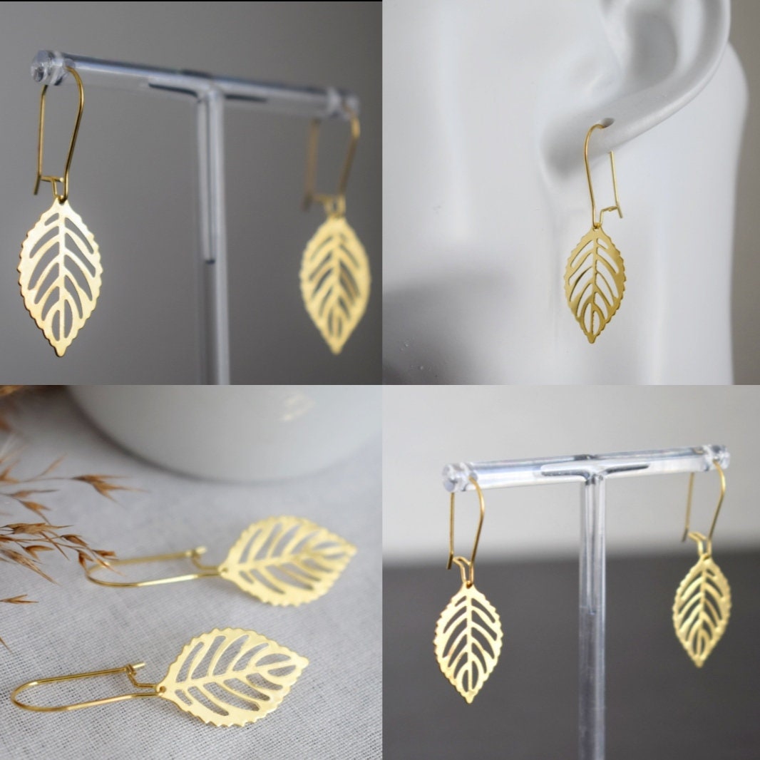 Gold Teardrop Leaf Earrings: 18k Plated Stainless Steel, Minimalist Charm