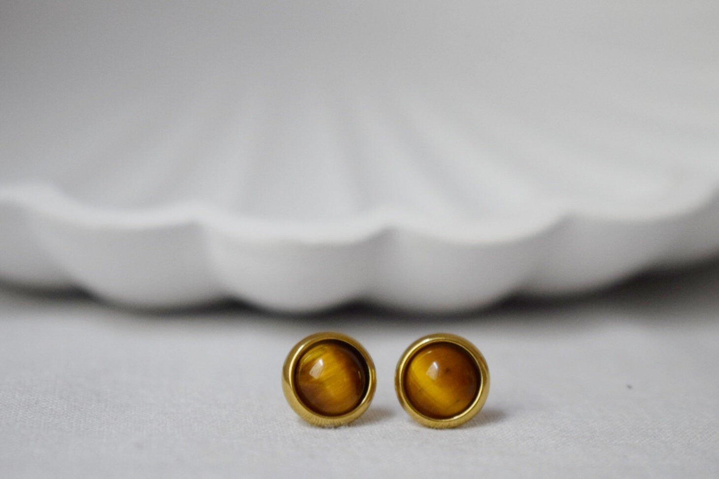 Gold Tiger Eye Stud Earrings: 8mm Gemstone, Minimalist Jewelry