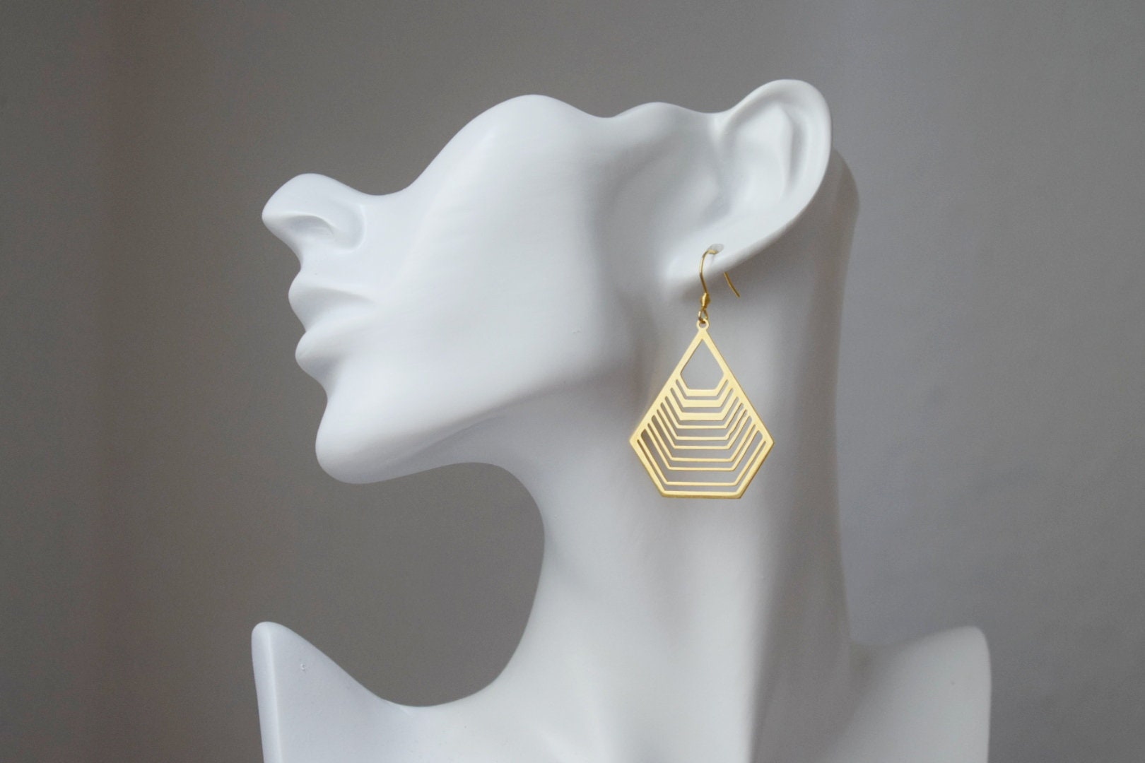 Gold Filigree Polygon Earrings: Stainless Steel Geometric Dangles Jewelry