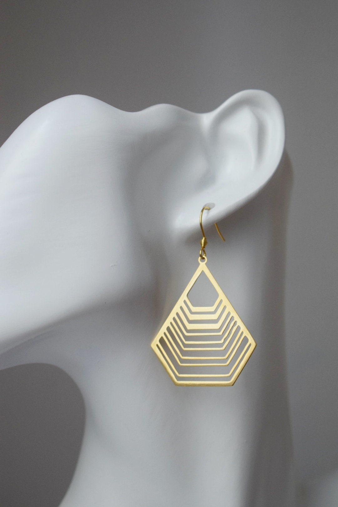 Gold Filigree Polygon Earrings: Stainless Steel Geometric Dangles Jewelry