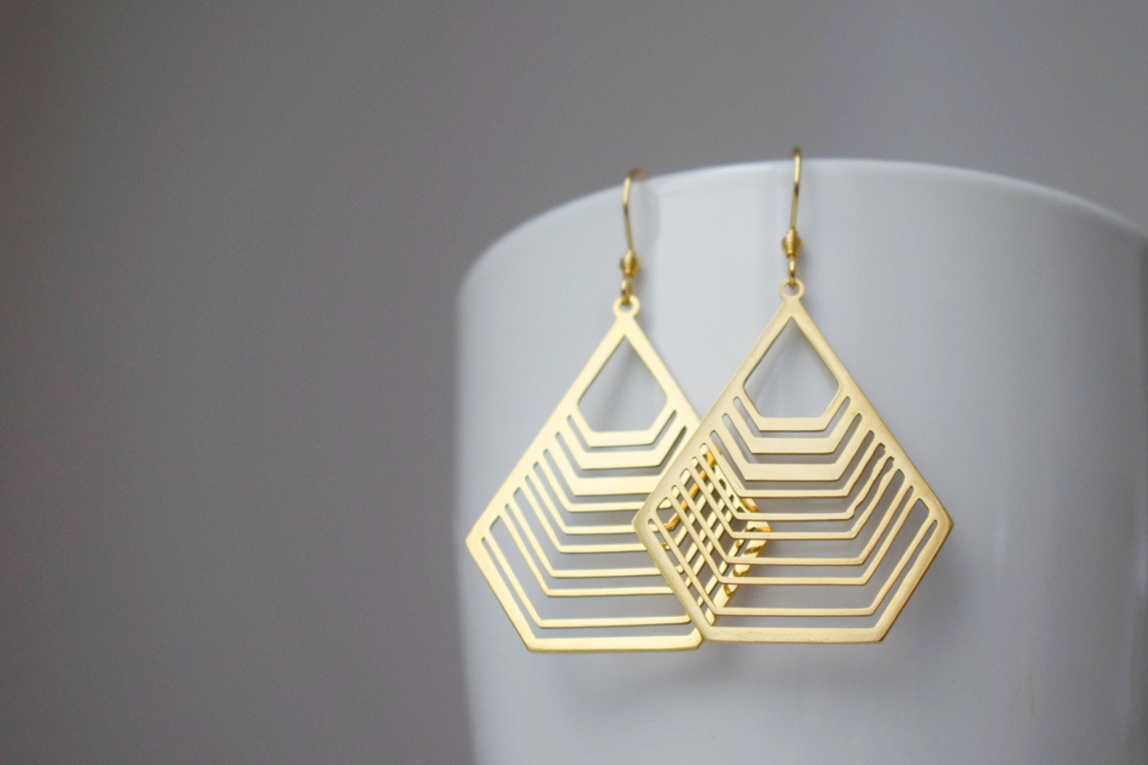 Gold Filigree Polygon Earrings: Stainless Steel Geometric Dangles Jewelry