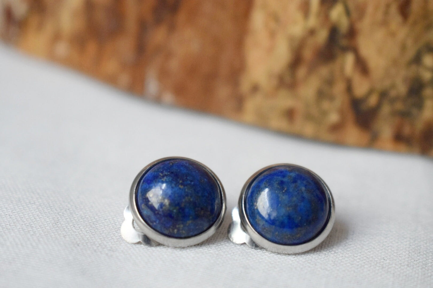 Lapis Lazuli Clip On Earrings, Stainless Steel, No Piercing Jewellery