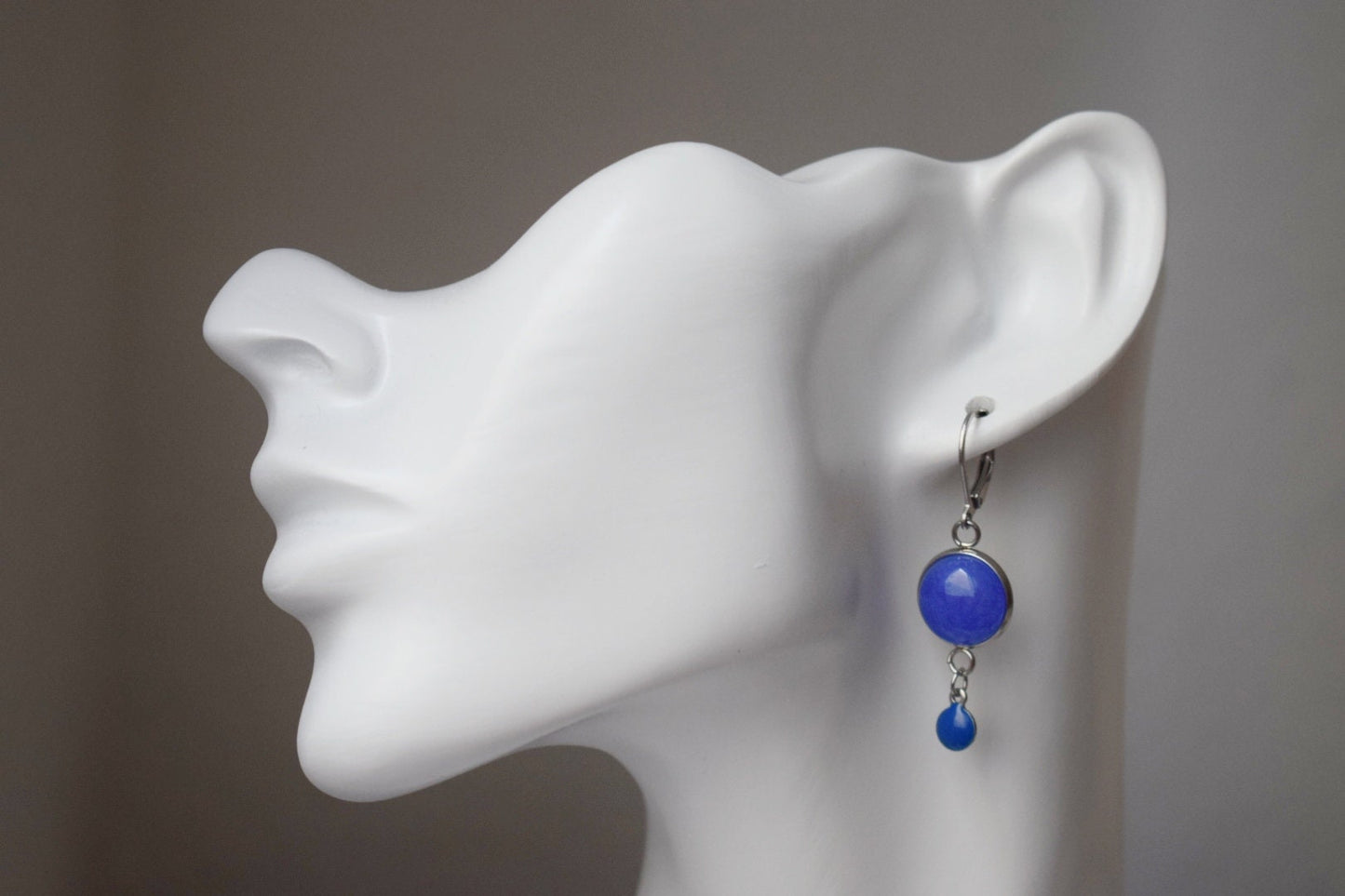 Blue jade earrings, Gemstone dangle enamel pendant, Boho jewelry, Gift for her