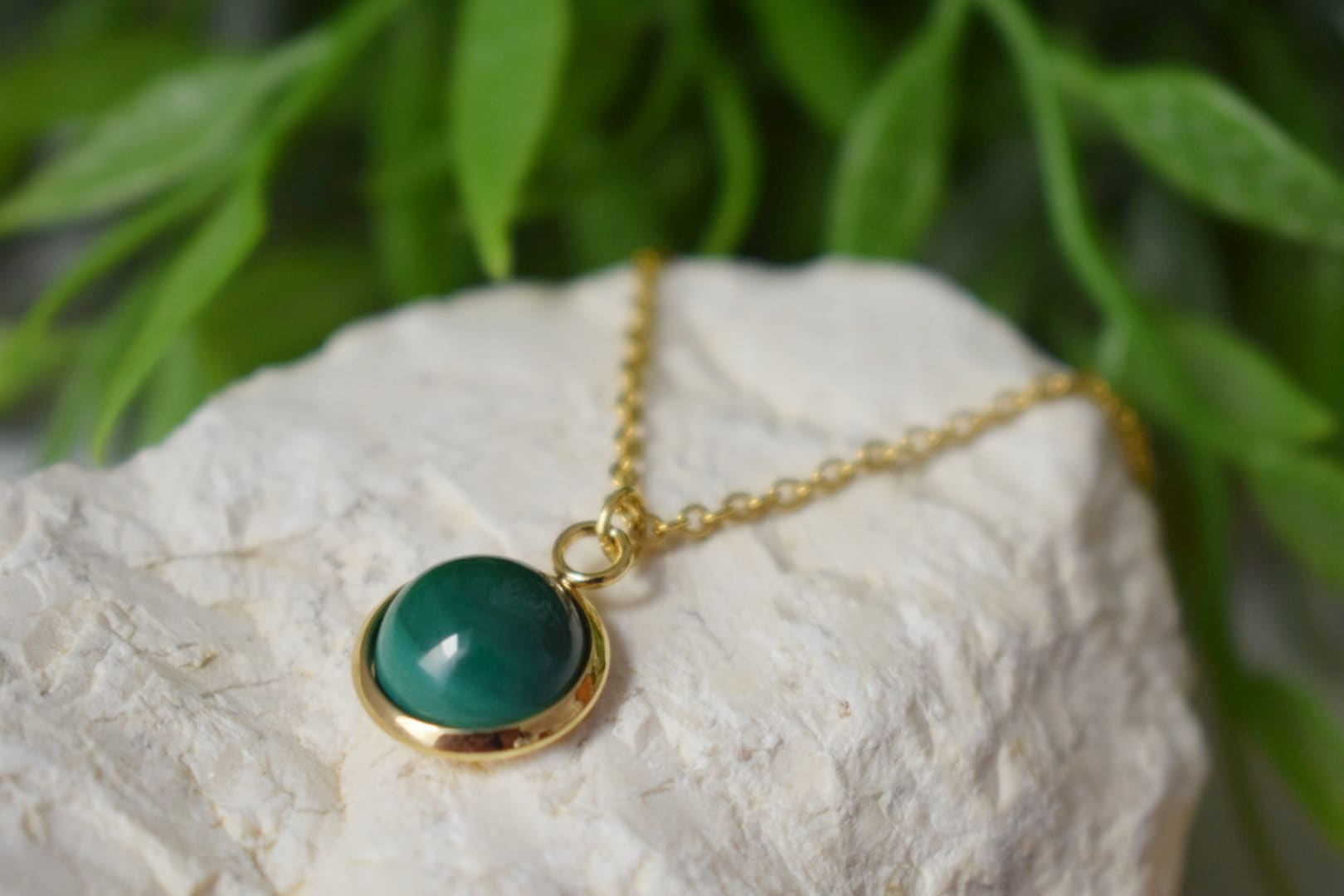Malachite Necklace: Green Natural Gemstone Jewelry, Gift for her