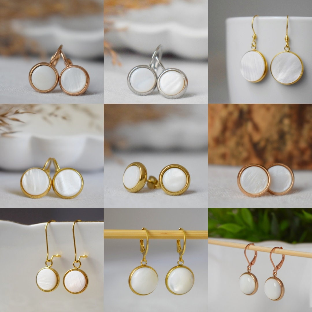 Mother of pearl earrings dangle, Bridesmaid, Wedding earrings, Gift for women