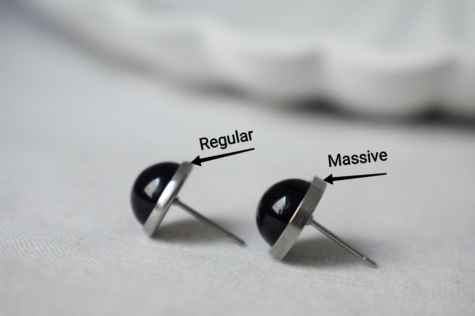 Black agate stud earrings, Gemstone Stainless steel Unisex Jewelry