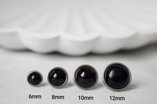 Black agate stud earrings, Gemstone Stainless steel Unisex Jewelry