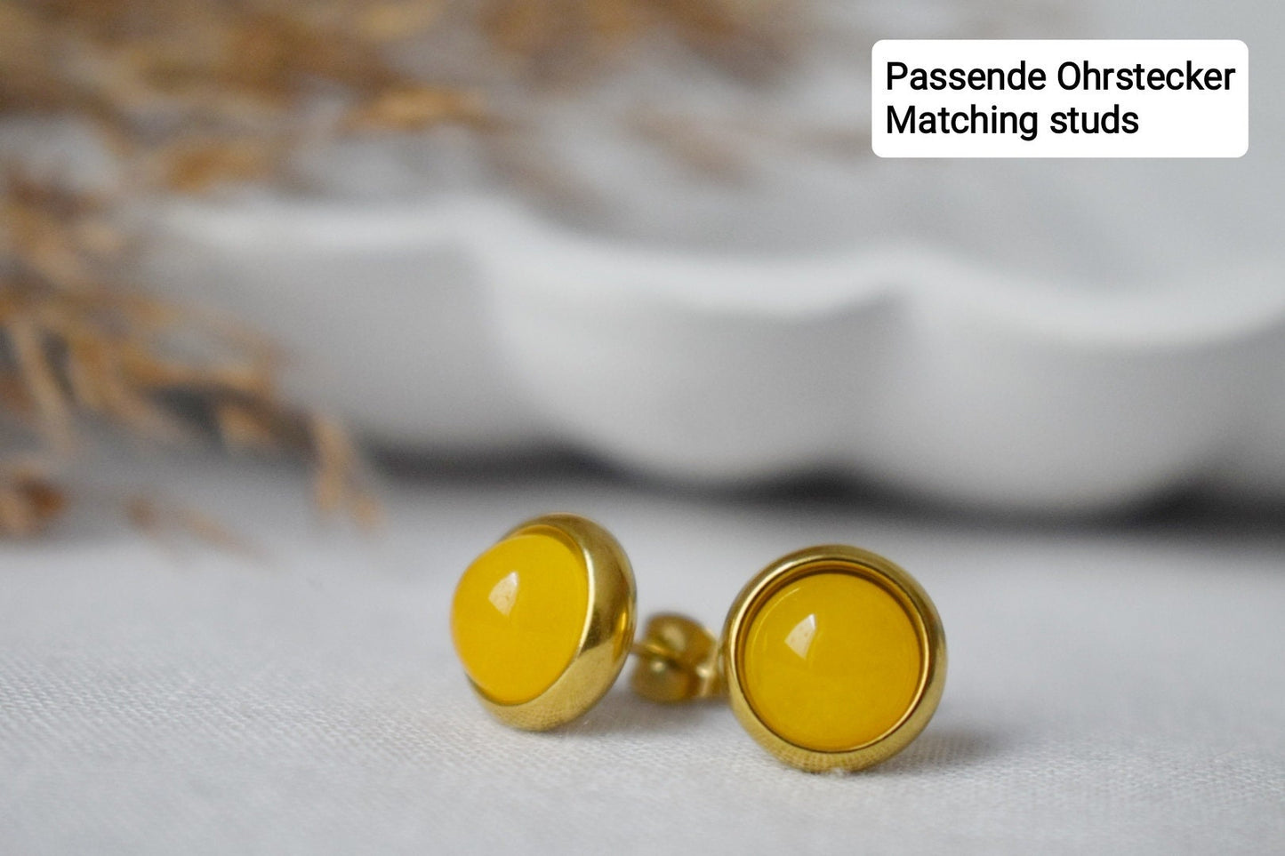 Yellow Jade Pendant Necklace: 18k Gold Plated Stainless Steel Jewelry