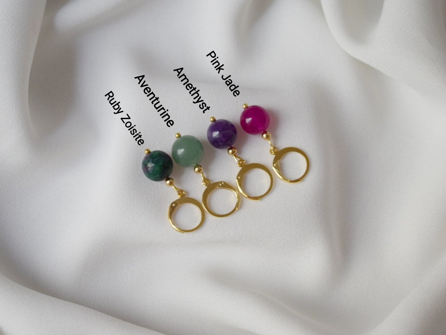 Aventurine Hoop Earrings: 24k Gold Plated Huggie Dangle, Green Gemstone Jewellery