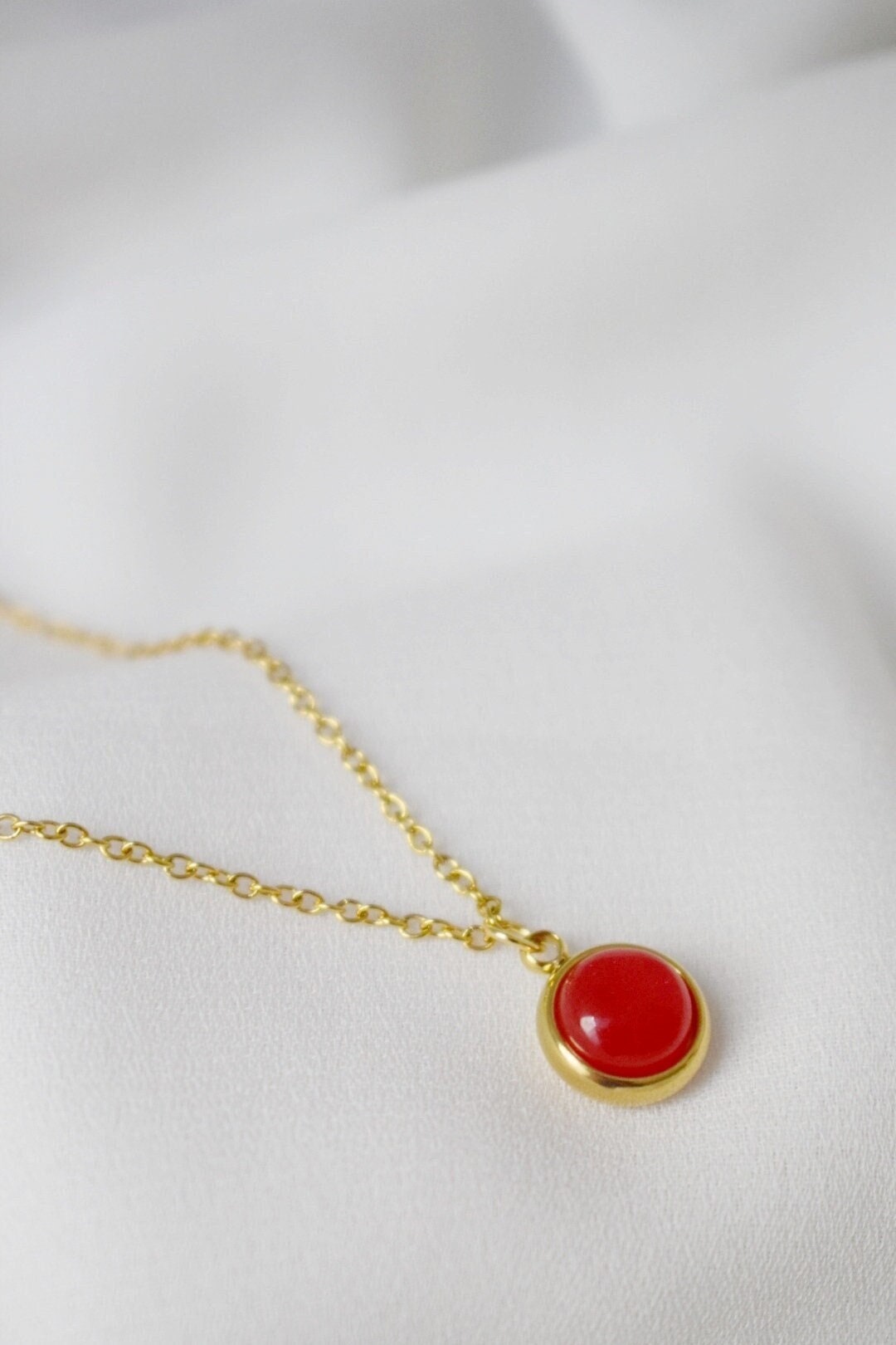 Red jade necklace, Minimalist gemstone Layered jewelry, Gift for her