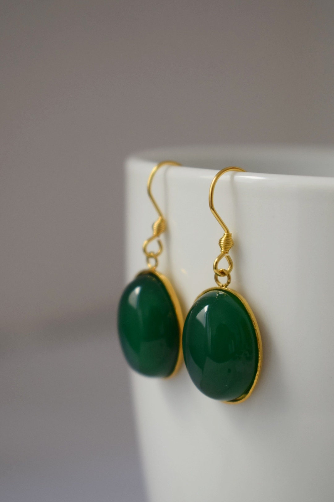 Green Agate Earrings: 18k Gold Plated Hooks, Gemstone Dangles, Jewellery Gifts