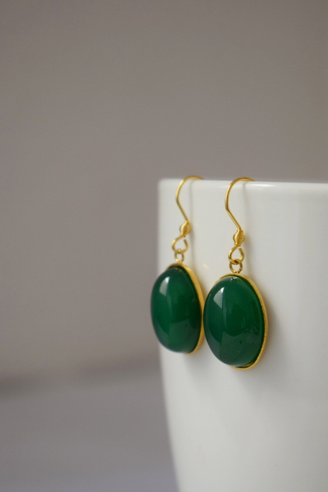 Green Agate Earrings: 18k Gold Plated Hooks, Gemstone Dangles, Jewellery Gifts