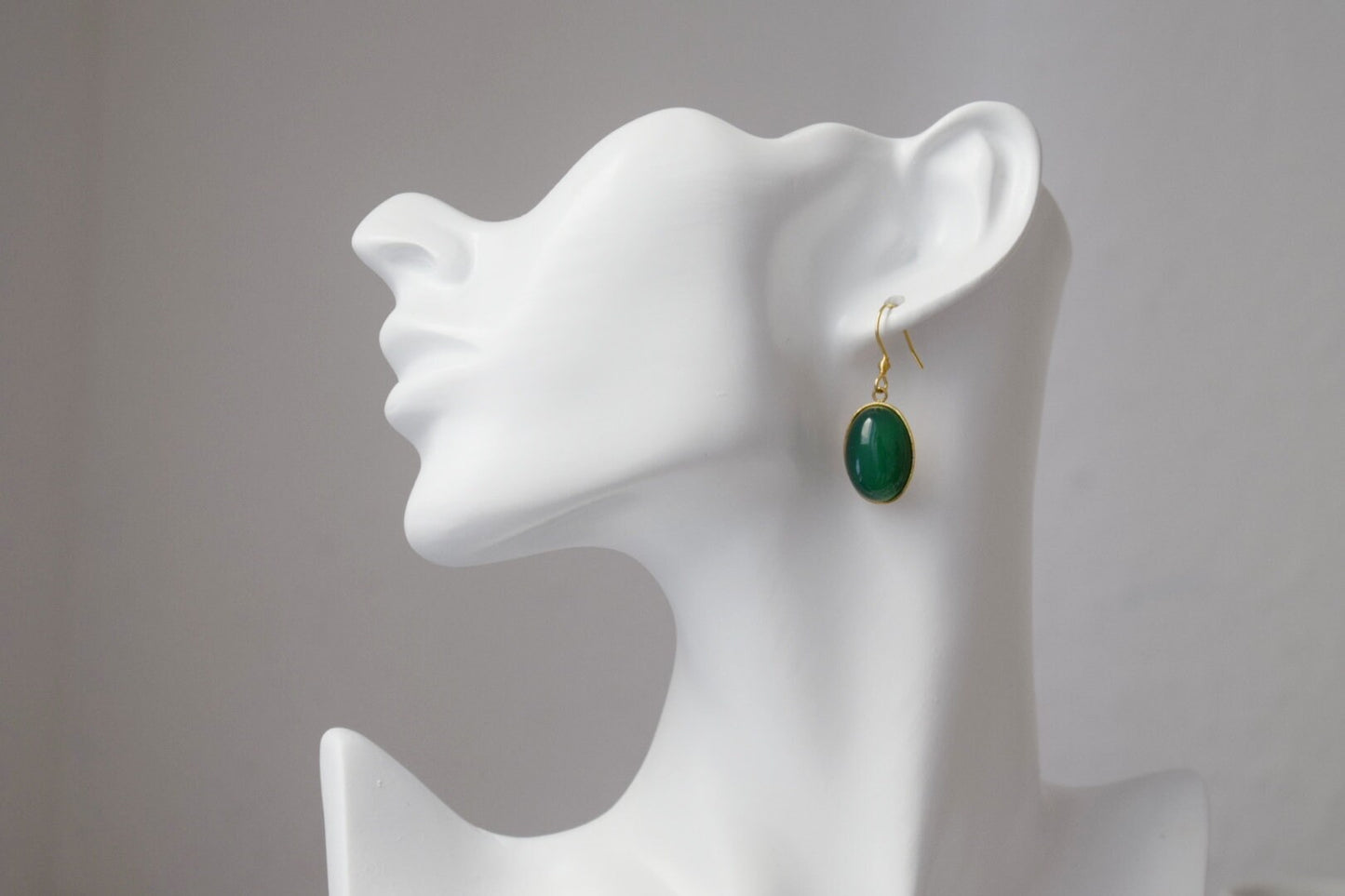 Green Agate Earrings: 18k Gold Plated Hooks, Gemstone Dangles, Jewellery Gifts