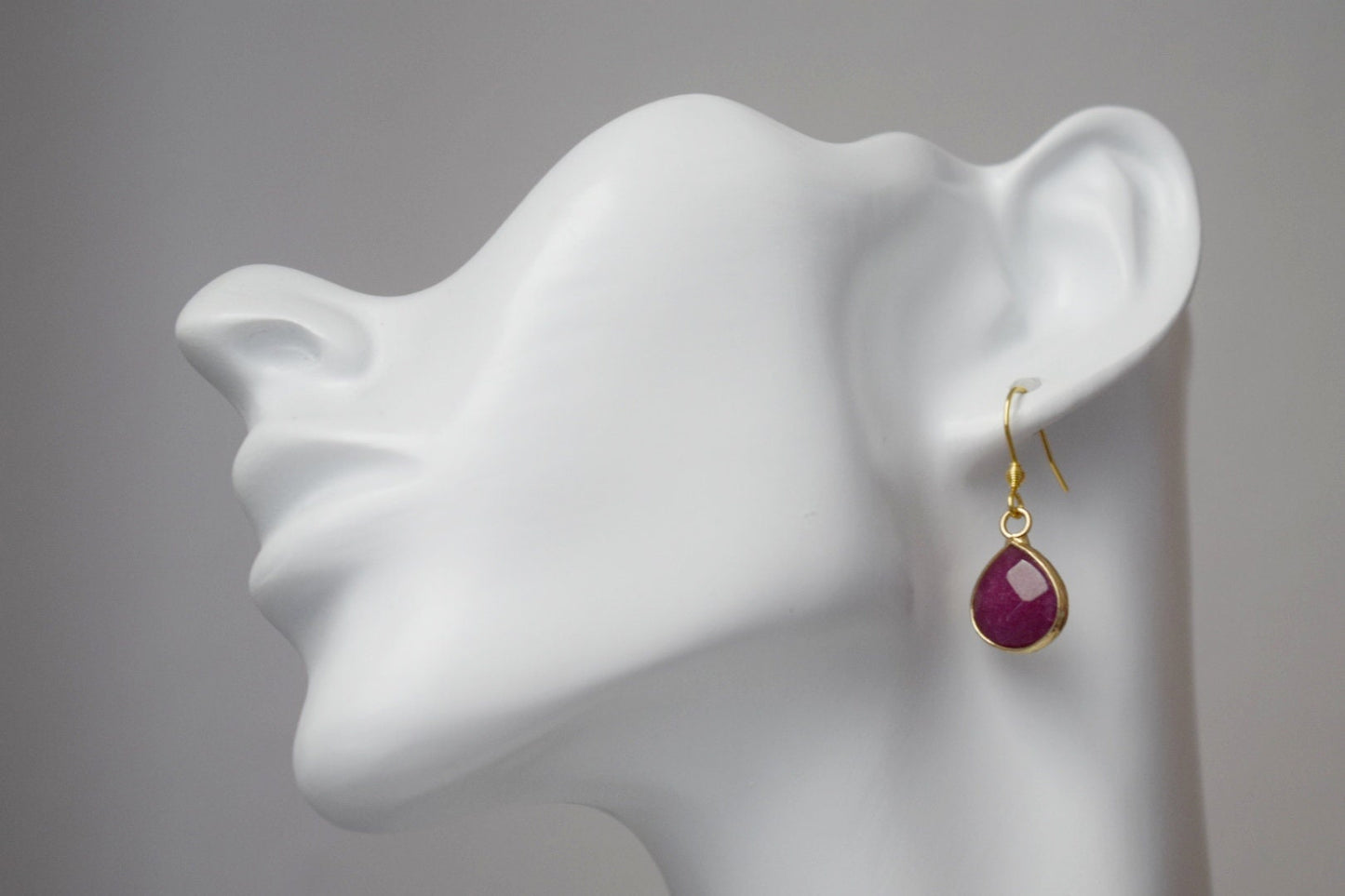 Red Jade Earrings Gold, Teardrop Wine Red Faceted Pendant, Gemstone Hanging Earrings, Dangle Drop Earrings Women, Jade Jewelry, Gift For Her