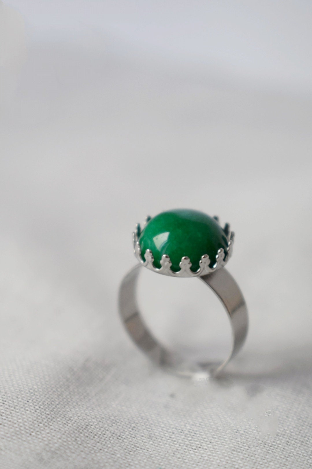 Green Jade Ring: Stainless Steel Adjustable Statement Jewelry