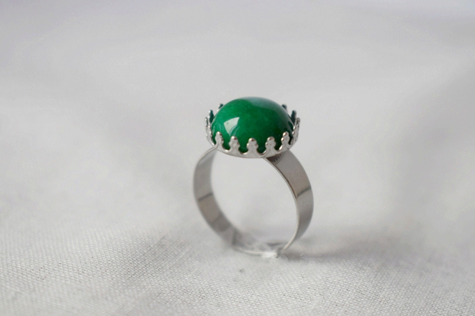 Green Jade Ring: Stainless Steel Adjustable Statement Jewelry