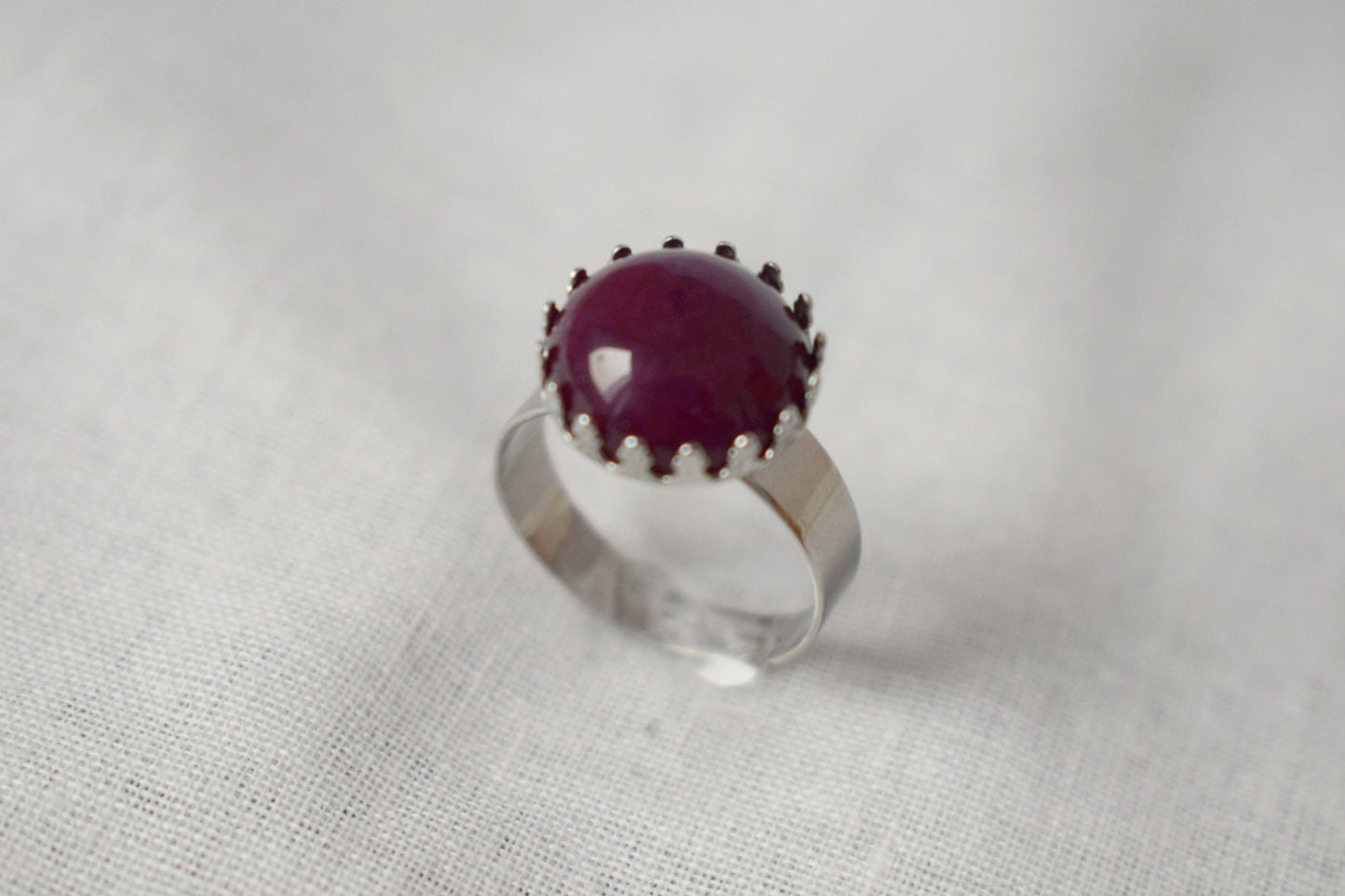 Dark Wine red jade ring, Adjustable Everyday stone ring, gemstone jewelry, gift for her