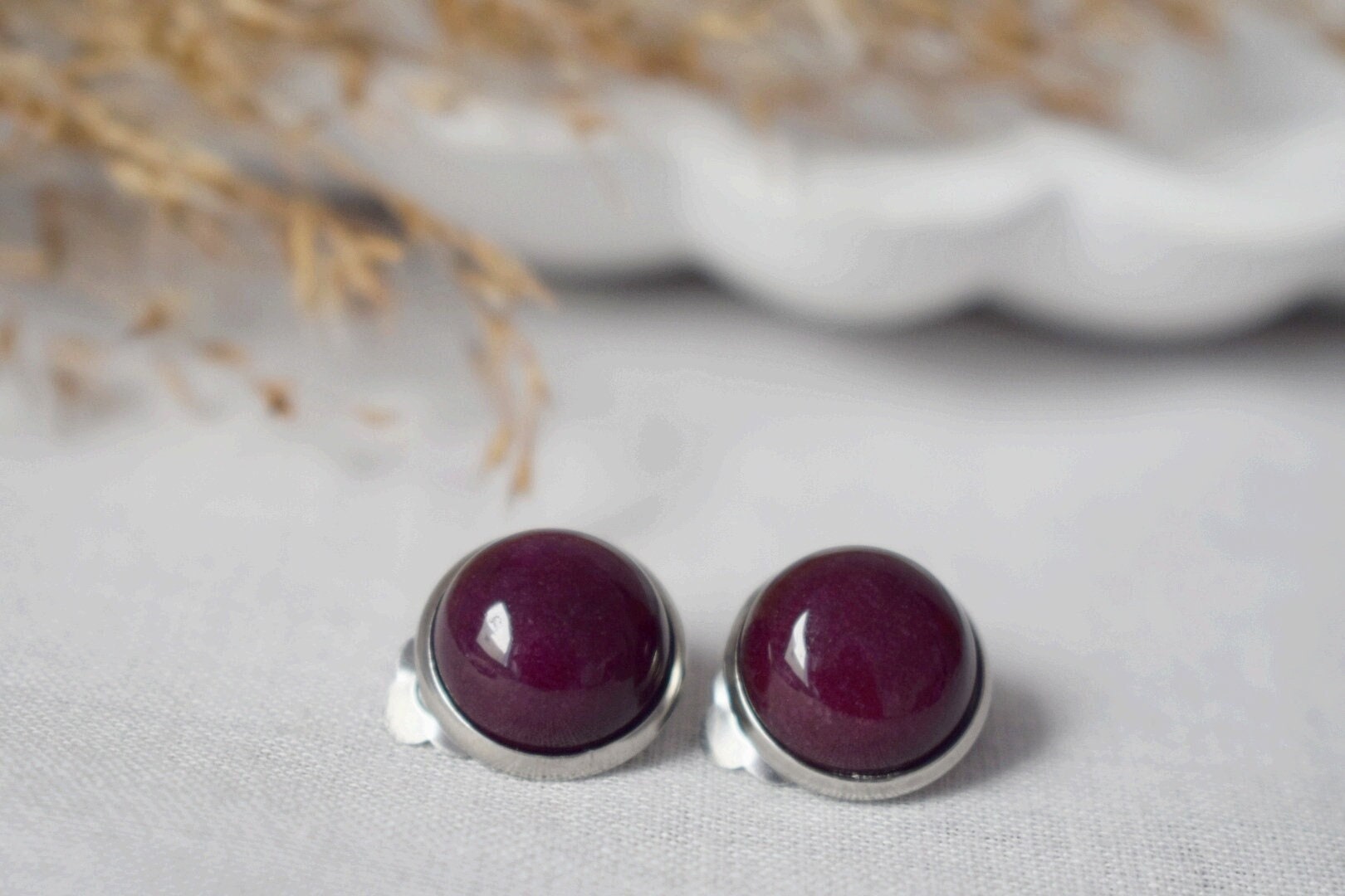Red Jade Clip On Earrings: Stainless Steel Non Pierced Jewelry