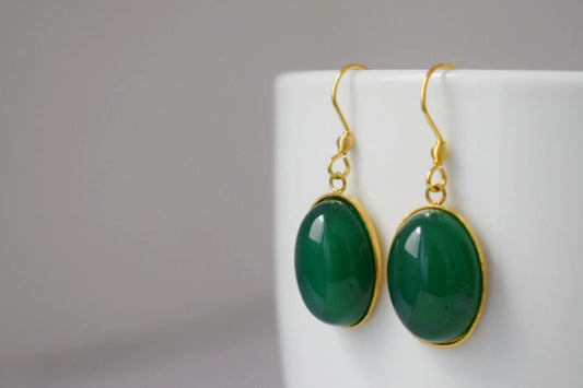 Grüne Achat Ohrringe Gold, Ovale Edelstein Ohrringe, Grüne Stein Ohrringe, Hängende grüne Ohrringe, Handgemachter Achat Schmuck, Geschenk für Sie