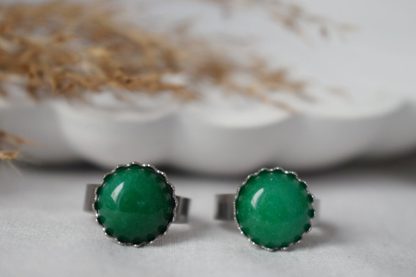 Green Jade Ring: Stainless Steel Adjustable Statement Jewelry
