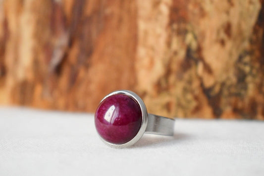 Dark Wine red jade ring, Adjustable Everyday stone ring, gemstone jewelry, gift for her