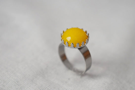 Gelber Jadering, Kronenring, Edelstein, Statement-Ring, Alltäglicher gelber runder Ring, Verstellbarer Steinring, Gelber Jadeschmuck, Geschenk für Sie