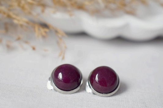 Red Jade Clip On Earrings: Stainless Steel Non Pierced Jewelry