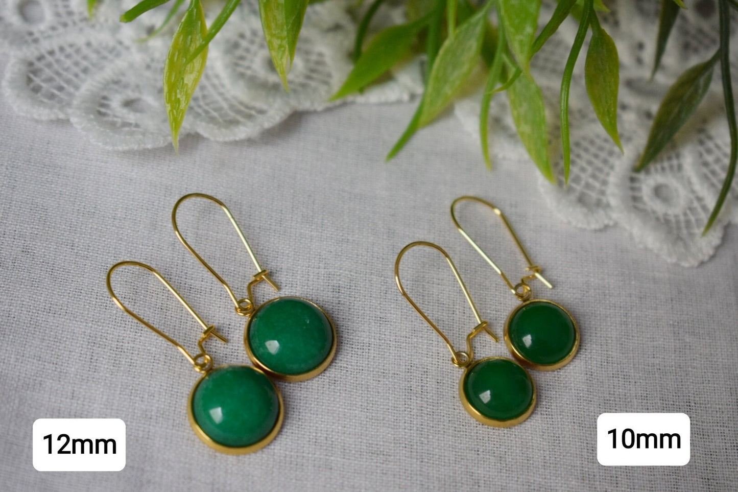 Gold Hoop Green Jade Lever Back Earrings, Gemstone Dangle