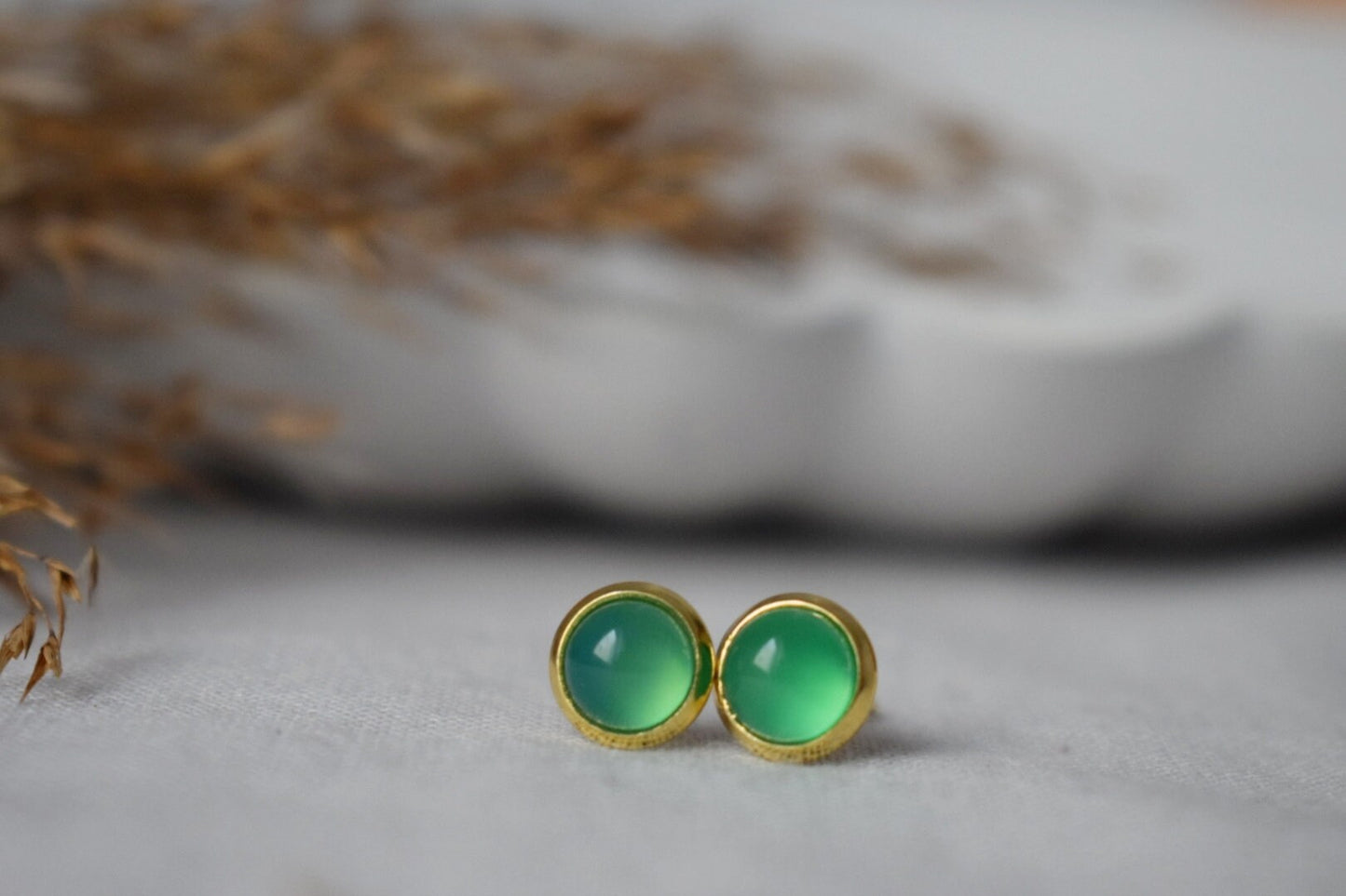 Green Agate Stud Earrings, Gemstone Jewelry, Birthday gift for her