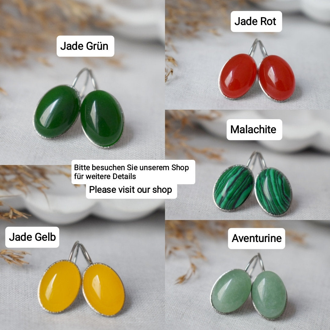 Malachite dangle earrings, Oval green gemstone pendant with stainless steel earrings hooks, Boho jewelry, Christmas gift for her