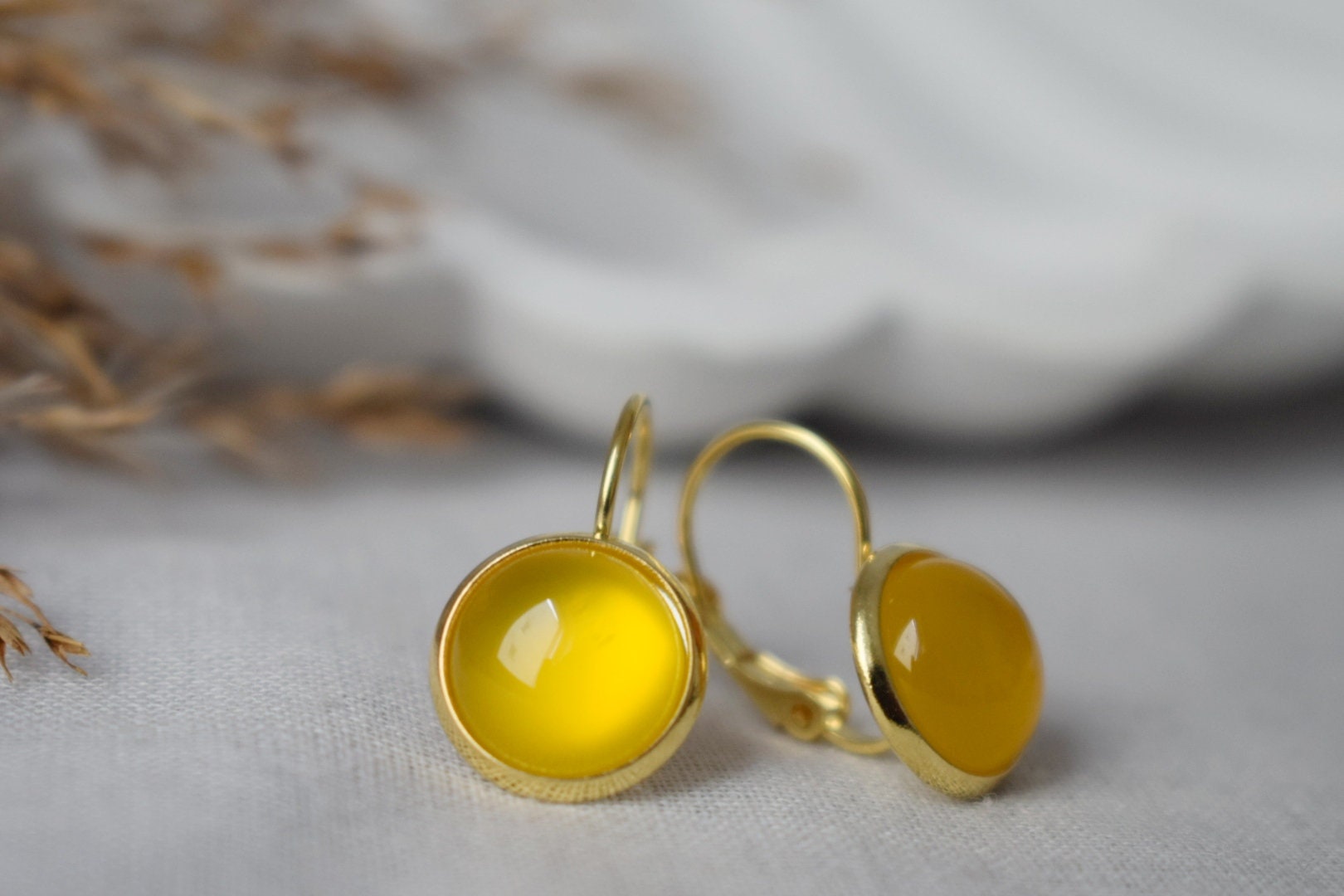 Yellow agate earrings, Gemstone dangle jewelry gift