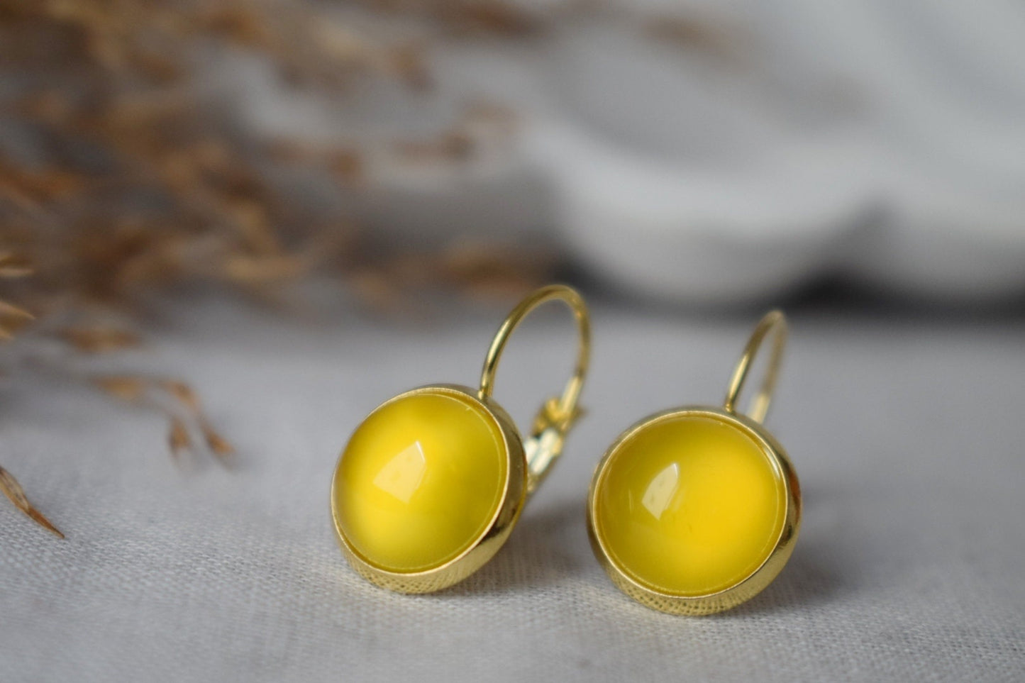Yellow agate earrings, Gemstone dangle jewelry gift