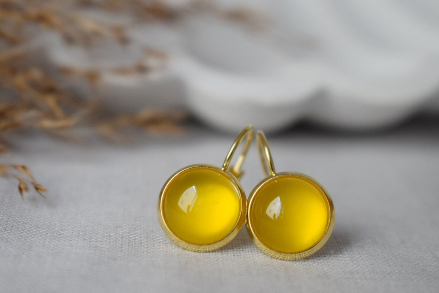 Yellow agate earrings, Gemstone dangle jewelry gift