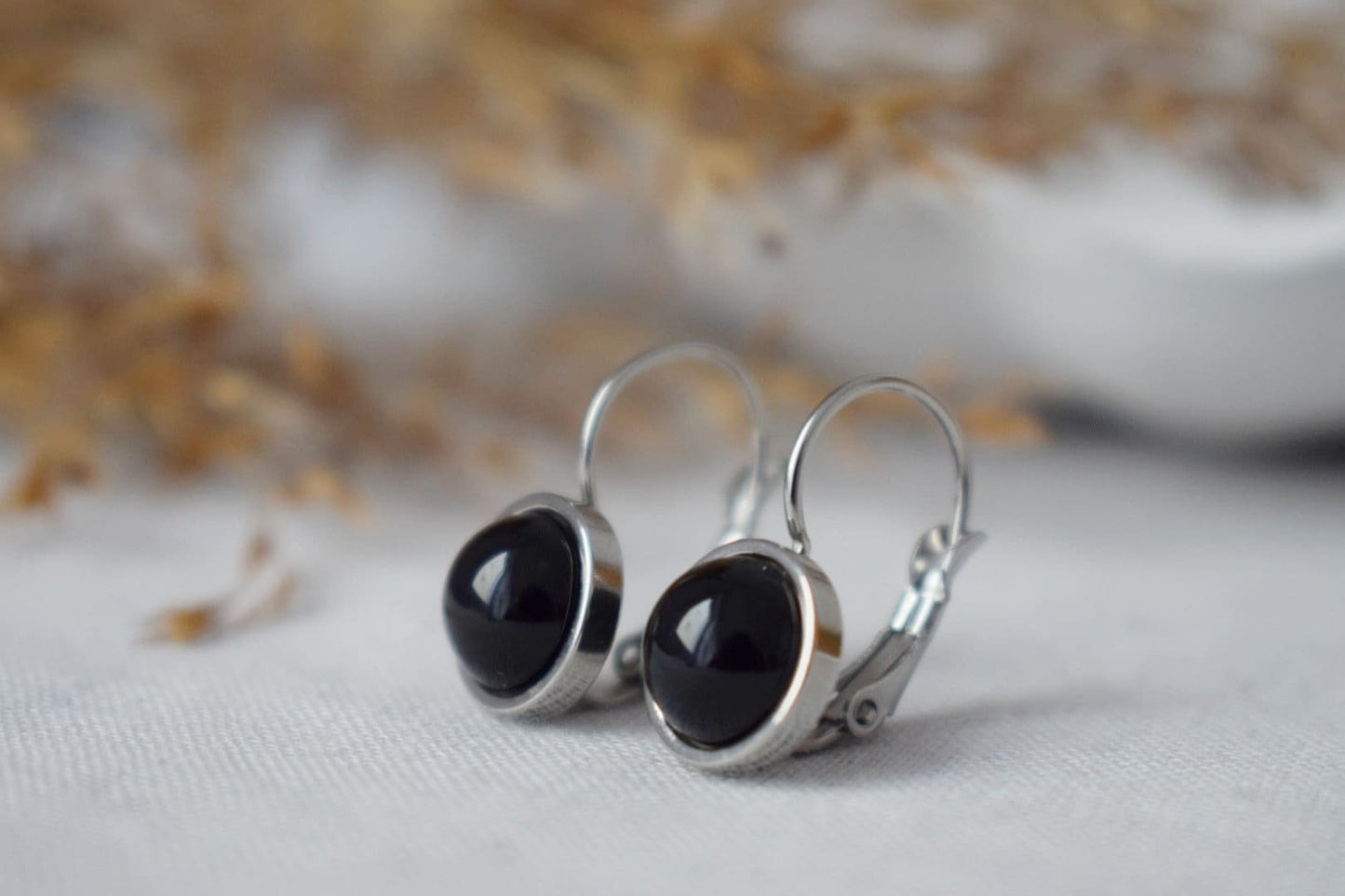 Schwarze Achat Ohrringe für Frauen, Kleine Edelstein Ohrringe, Ohrringe 8mm, Lever Back, Achat Schmuck, Handgefertigter Schmuck Geschenk für Sie