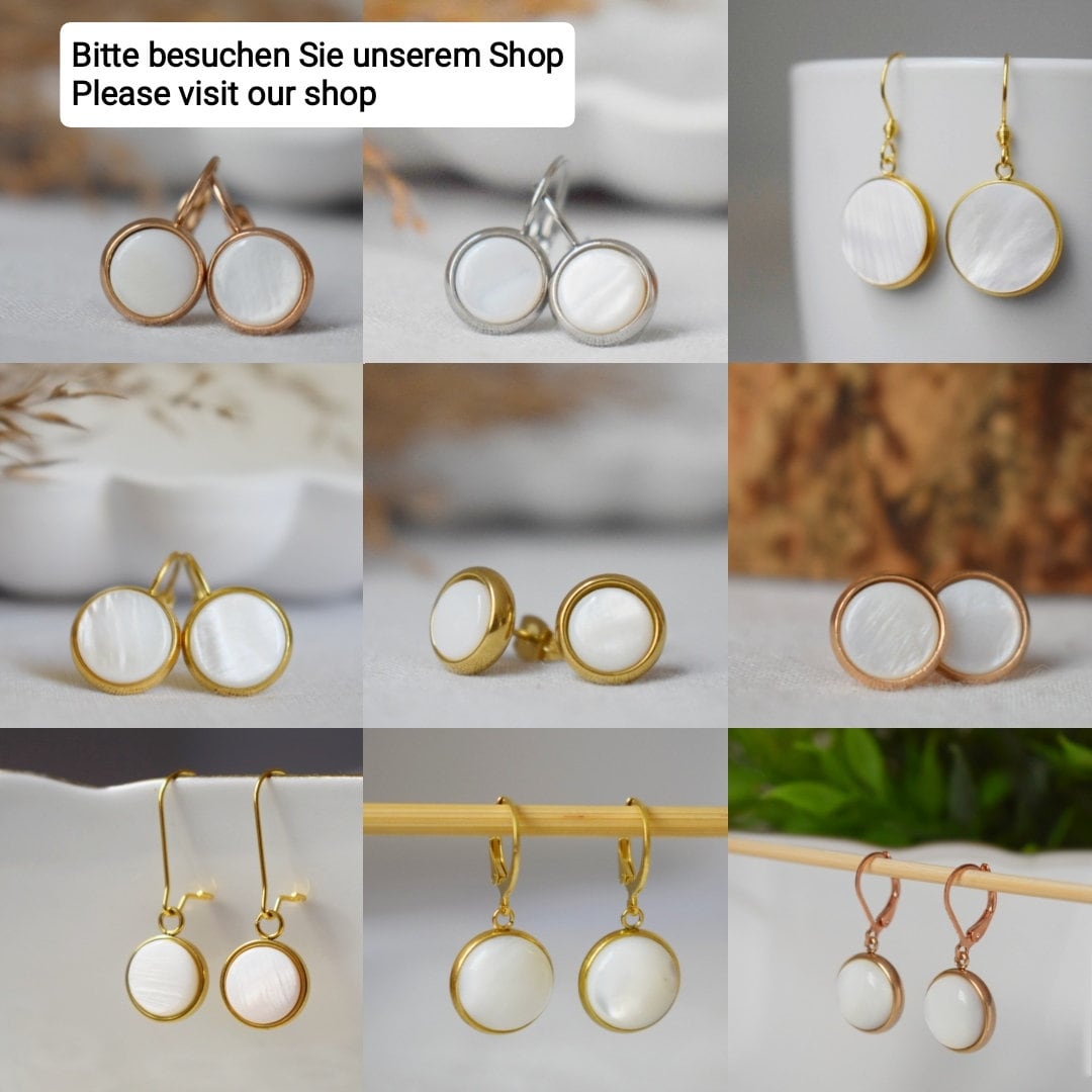 Süßwassermuschel Gold Ohrringe, Perlen Gold Ohrringe, Ovale Anhänger Ohrringe, Brautjungfern, Hochzeitsschmuck, Handgemachtes Geschenk für Sie
