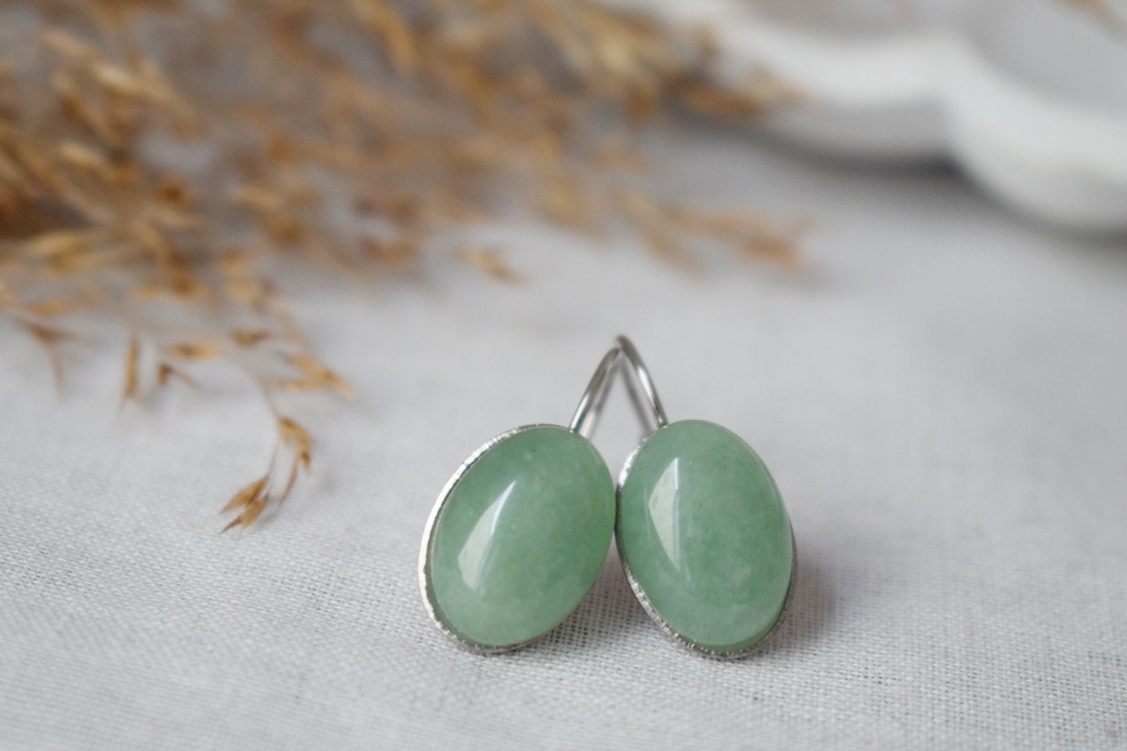 Green aventurine dangle earrings, gemstone jewelry, Gift for her