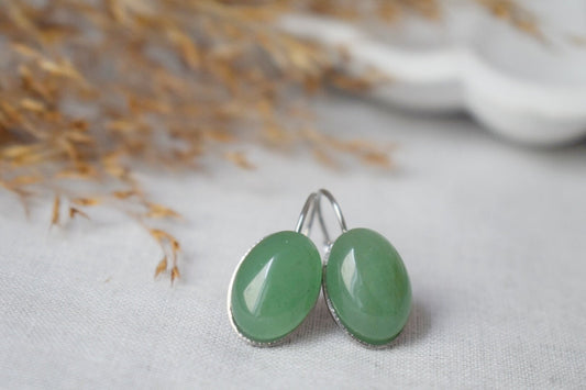 Grüne Aventurin Ohrringe, Ovale Edelstein Ohrringe, Stein Ohrringe, Edelstahl, Chakra Schmuck, Geschenk für Sie