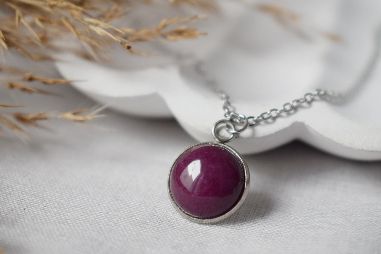 Red jade necklace, Wine red Gemstone, 18k Gold Plated Stainless Steel jewelry