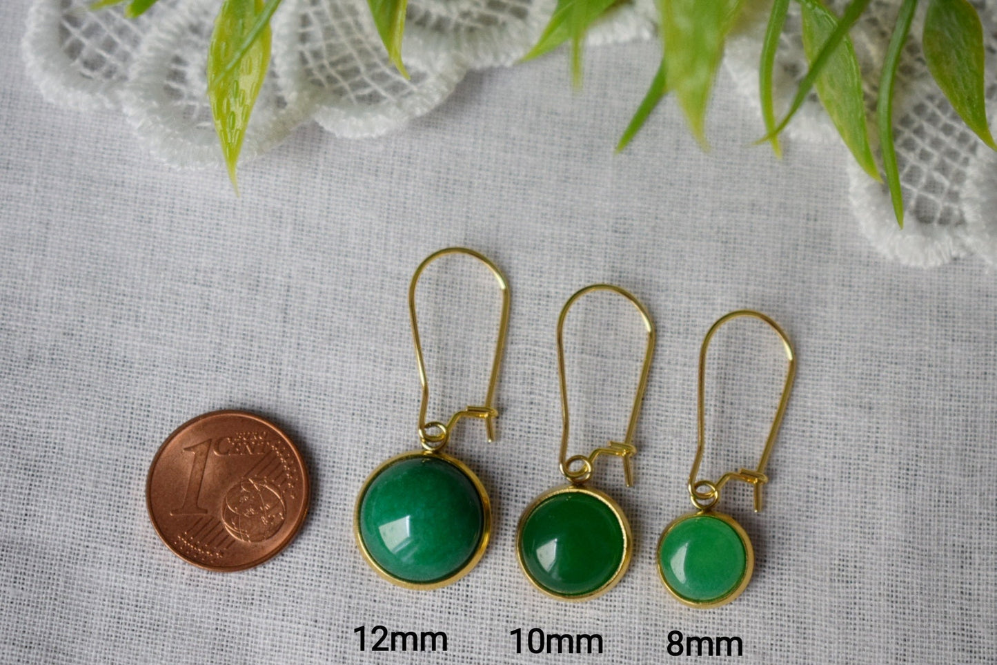 Gold Hoop Green Jade Lever Back Earrings, Gemstone Dangle